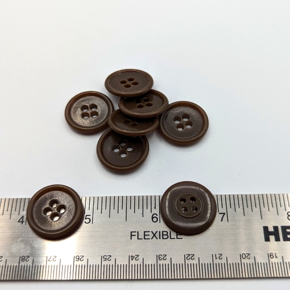 BUTTONS Brown with Ridge on the Outside (8) 7/8" 2-holed